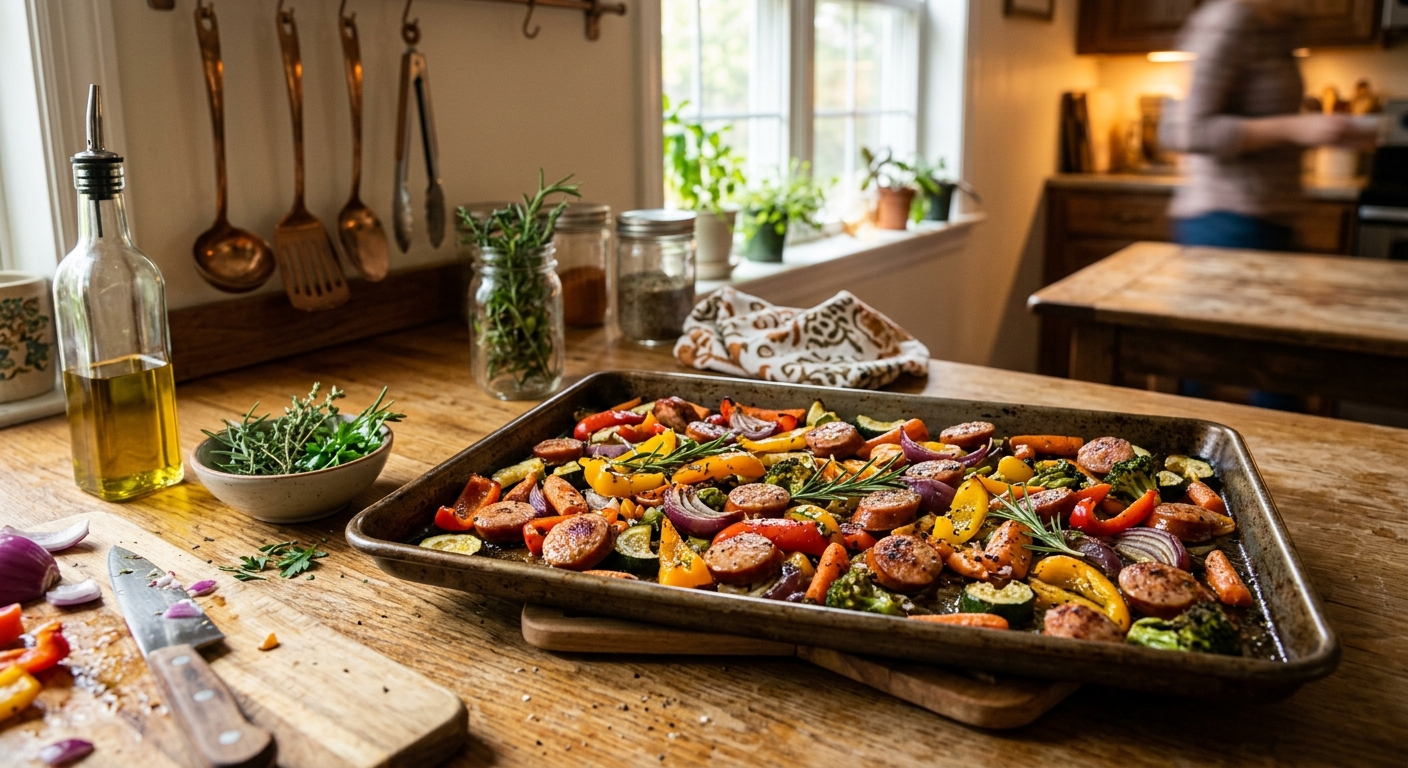 One-Pan Wonder: Savory Smoked Sausage and Roasted Veggies Made Simple!